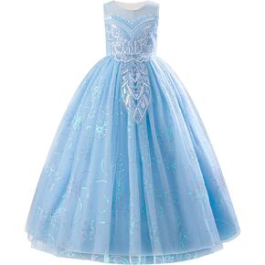 IDOPIP Sequin Appliques Flower Girl Dress for Kids Wedding Pageant Party Long Gown Princess Birthday Communion Tulle Dresses