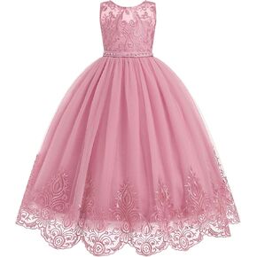 IDOPIP Flower Girl Dresses for Wedding Lace Tulle Princess Pageant Dresses for Girls Kids Prom First Communion Birthday Gowns