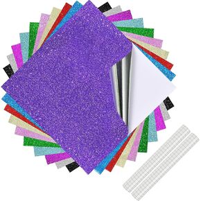Permanent Vinyl Sheets for Cricut, 12" x 12" Glitter Self Adhesive Vinyl Self Adhesive, 10 Assorted Metallic Colors Craft Vinyl Sticker Plus 2 Transfer Tape for Weeding Machines, Printers, Car Decal