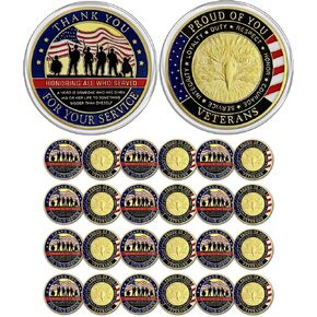 CHURYUML 50Pcs Military Challenge Coins Veterans Coin Thank You for Your Service Veterans Day Gifts Christmas Thanksgiving Military Commemorative Gift for Men Women Army Navy Marine Corps