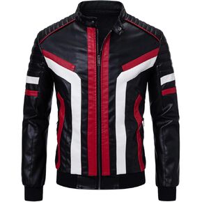 FANARCHER PU Leather Jacket Men,Color-Block Slim Fit Motorcycle Biker Riding Bomber Work Jacket for Men
