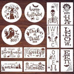 HUAKENER 9 Pcs Halloween Stencils for Painting, 12 Inch Large Round Halloween Templates, Reusable Halloween Stencils for Painting on Wood Walls Windows Doors Mats Fabric