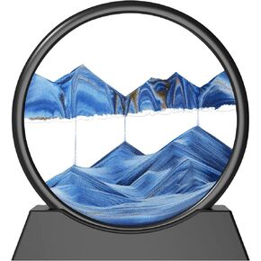 Mtadmai Moving Sand Art Picture-3D Deep Sea Sandscape in Round Glass Flowing Sand Frame, Large Desktop Sand Art Toys, Relaxing Home and Office Decorations (7 inch-Orange)
