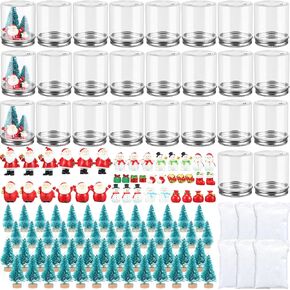 Queekay 26 Pack Clear Snow Globes Kit Includes Plastic Jars Containers Resin Christmas Santa Snowman Ornaments Sisal Mini Bottle Brush Trees Snow Flakes DIY Snow Globe Figurines Christmas Decorations in Saudi Arabia