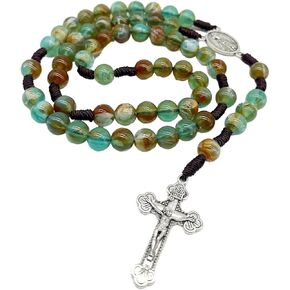 10mm Rosary Catholic Rosary Beads Hand Woven Rosary Necklace Prayer Beads Cross Necklace St. Christopher Center and Cross Pendant Rosary Bead Necklace Women Men