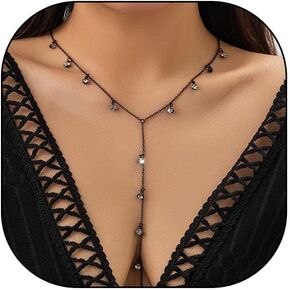 FUTIMELY Crystal Y Shaped Necklaces for Women Teen Girls,Dainty Long Chain Rhinestone Beaded Choker Necklace Party Prom Trendy Jewelry Accessories Gift
