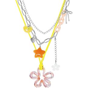 Y2K Necklaces，Kawaii Cutecore Colorful Preppy Aesthetic Choker Flower Necklaces for Women Trendy Stuff In Their 20s