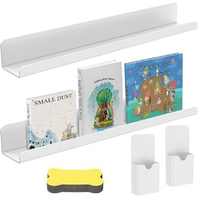 2 Pcs Magnetic Book Shelf for Whiteboard, Magnetic Shelf for Classroom, Acrylic Magnetic Book Holder, Magnetic Book Display Shelf, Magnetic Floating Book Shelves for Kitchen Refrigerator (White)