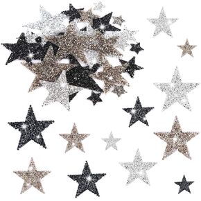 24pcs Star Iron on Patches, Glitter Star Patches Sticky Five Pointed Star Applique Patches Star Sew On Embroidery Patches for Clothing Jeans Bags Hats DIY Crafts (3 Colors)