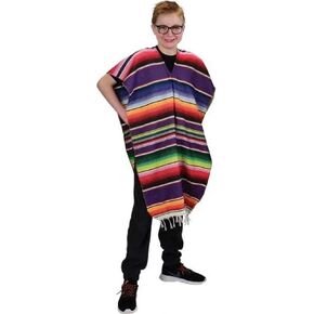 Adulf Size - Bright Colorful Traditional Authentic Fiesta Mexican Poncho Sarapes Mexicanos for Men and Women