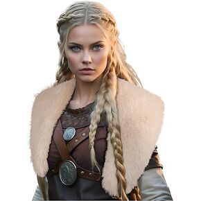 Junova Women's Viking Faux Fur Collar Shawl Shoulder Fur Wrap Warrior Pirate Cosplay Halloween Accessory