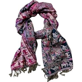 Purpledip Woolen Stole 'Elegant Paisley': Jamavar Style Faux Pashmina Shawl Scarf(20020)