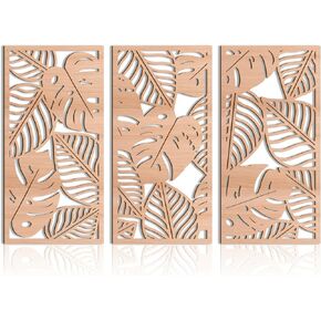 IARTTOP Monstera Leaf Wooden Wall Art Green Tropical Leaf Wall Decor Minimalist Palm Leaves Plant Wall Sculptures for Living room Bedroom-16“ X 32" Inch Set of 3
