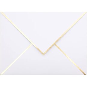 A2 Envelopes - 50-Pack V Flap Foil Border Mailing Envelopes for 4.25" x 5.5" Cards - for Wedding, Invitations, Baby Shower, Photos, Graduation, Birthday, Bridal Shower - 4.375" x 5.75" (White)