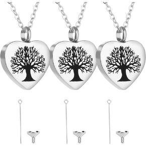 Urn Necklace for Human Ashes 3 Pack, Cremation Jewelry for Ashes of Loved One, Tree of Life Necklace for Women & Men, Memorial Keepsake Pendant that Holds Ashes - Includes Funnel Set & Bag