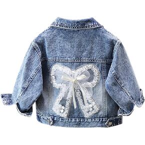ASHER FASHION Girls Denim Jacket Girls Bow Jacket 3D Flower Denim Jacket
