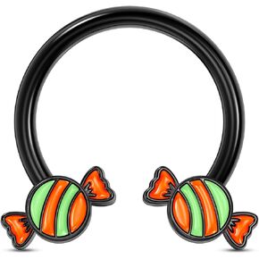 Hallowween Septum Rings 16G Colorful Candy Horseshoe Septum Ring Black Septum Jewelry Dainty Helix Daith Piercing Jewelry Stainless Steel