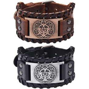 TURTLEDOVE 2 PCS Viking Tree of Life Leather Bracelet - Triple Moon Wristband of Pagan Amulet