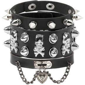 3Pcs Punk Rock Studded Bracelet Set, Goth Spiked Leather Cuff Bangle, 80s Wristband Bracelets Halloween Accessories Adjustable for Men Women (punk set-2)