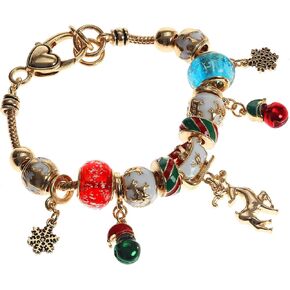 Christmas Fairy Tale Murano Glass Beaded Charm Goldentone Bracelet