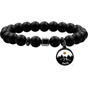 Handmade Natural Stone Faith Mustard Seed Charm Bracelet for Men or Women Christian Religious Inspirational Bracelet Gift Y4107