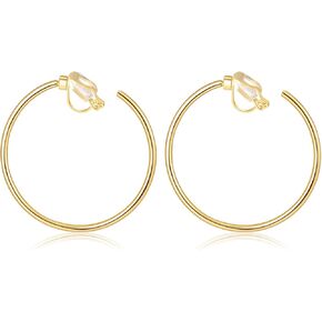 14K Gold Plated Clip on Hoop Earrings for Women, Non-Piercing, Trendy Fashion Jewelry Gifts