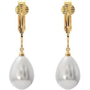 Aloha Earrings Non Pierced Clip On Teardrop Shaped Simulated Freshwater Pearl Dangling Earrings