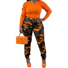 Woman's Casual Camouflage Camo Cargo Long Pants with Pockets