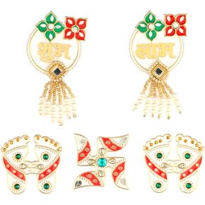 ديكور Shubh Labh Floor Rangoli للتعليق وLaxmi Charan Swastik Combo Rangoli أكريليك Rangoli الهندي التقليدي ديكور المنزل هدية للمنزل الداخلي للأرضيات وديكور ديوالي (الحجم: -6 بوصة)