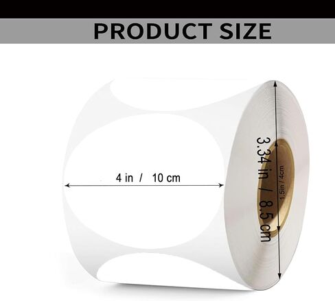 4 Inch Large White Circle Thermal Sticker Labels, Self-Adhesive Round Inventory Labels, Multi-Purpose Roll Thermal Stickers for Business and Domestic Use-300 Labels/Roll in Kuwait