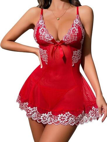 مجموعة ملابس داخلية بيبي دول شفافة من الدانتيل الشبكي بفيونكة مثيرة من Lilosy in Kuwait