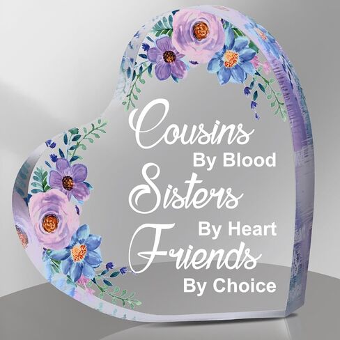 هدايا Tuanse Cousin للنساء من أبناء العمومة من Blood Sisters من Heart Friends حسب الاختيار، لوحات من الأكريليك على شكل قلب، ديكورات مكتبية، تذكار ووزن الورق (زهور أرجوانية) in Saudi Arabia
