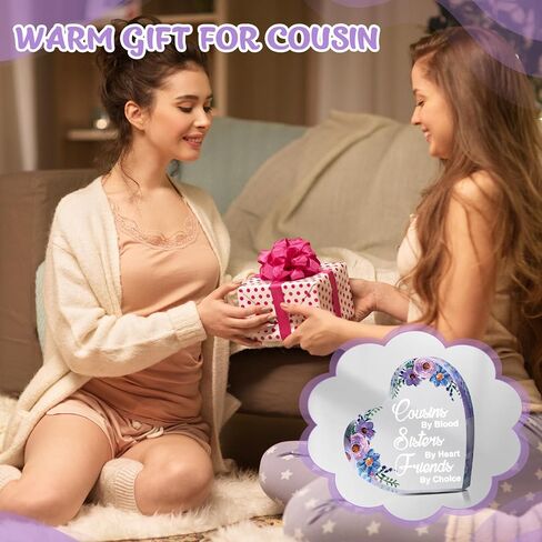 هدايا Tuanse Cousin للنساء من أبناء العمومة من Blood Sisters من Heart Friends حسب الاختيار، لوحات من الأكريليك على شكل قلب، ديكورات مكتبية، تذكار ووزن الورق (زهور أرجوانية) in Saudi Arabia