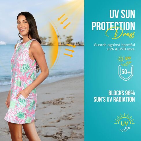Banana Boat UPF 50+ Women's Sleeveless Printed Tank Dress Beach Cover Up Floral Dress |Sun Dress | Swimsuit Coverup for Women in Saudi Arabia