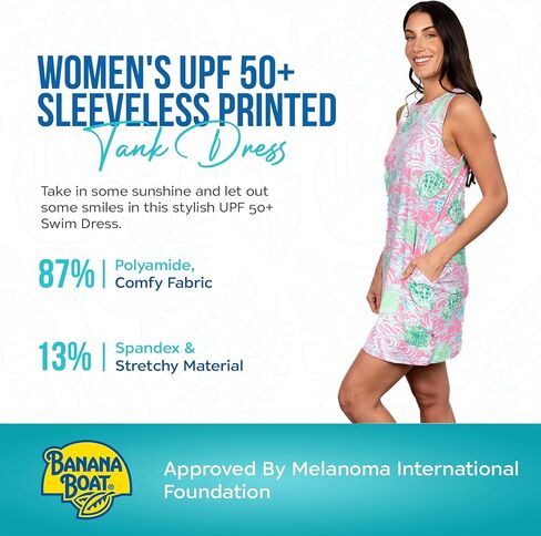 Banana Boat UPF 50+ Women's Sleeveless Printed Tank Dress Beach Cover Up Floral Dress |Sun Dress | Swimsuit Coverup for Women in Saudi Arabia