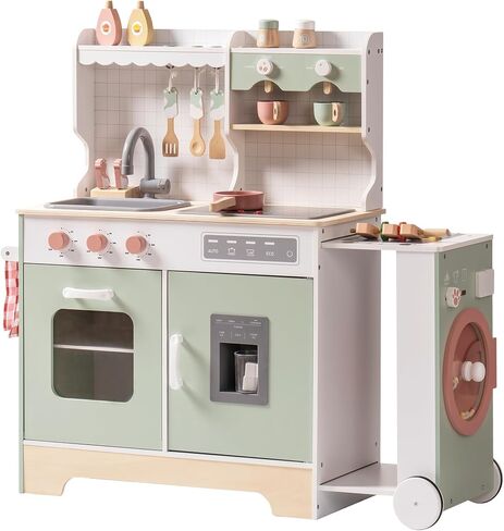 ROBOTIME Play Kitchen Set for Kids Toddlers, Wooden Kids Play Kitchen Playset with Real Lights & Sounds, Pretend Toddler Kitchen Gift for Girls Boys Age 3+ in Saudi Arabia
