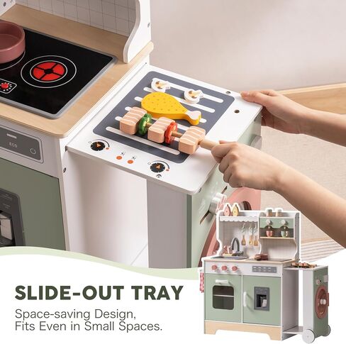 ROBOTIME Play Kitchen Set for Kids Toddlers, Wooden Kids Play Kitchen Playset with Real Lights & Sounds, Pretend Toddler Kitchen Gift for Girls Boys Age 3+ in Saudi Arabia