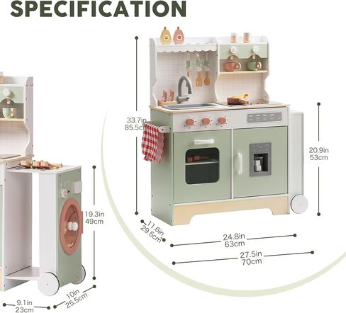 ROBOTIME Play Kitchen Set for Kids Toddlers, Wooden Kids Play Kitchen Playset with Real Lights & Sounds, Pretend Toddler Kitchen Gift for Girls Boys Age 3+ in Saudi Arabia