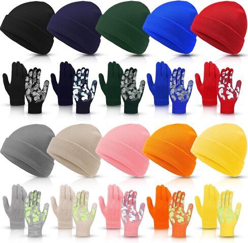 JaGely 20 Pcs Kids Winter Hats and Gloves Bulk Beanie Gloves for 4-7 Kids Gloves for Boys Children Kids Toddler Girls Gift in Kuwait