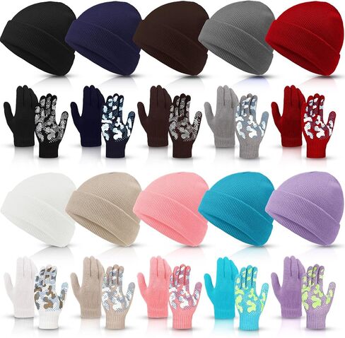 JaGely 20 Pcs Kids Winter Hats and Gloves Bulk Beanie Gloves for 4-7 Kids Gloves for Boys Children Kids Toddler Girls Gift in Kuwait