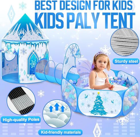 3 in 1 Girls Frozen Play Tent for Kids: Pop Up Baby Playhouse with Toddlers Crawl Tunnel, Ball Pit and Princess Castle Tent - Children Play Tent Frozen Toys Indoor and Outdoor Game for Birthday Gift in Saudi Arabia