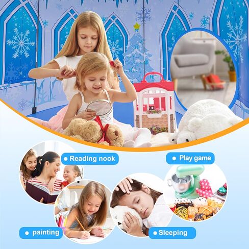 3 in 1 Girls Frozen Play Tent for Kids: Pop Up Baby Playhouse with Toddlers Crawl Tunnel, Ball Pit and Princess Castle Tent - Children Play Tent Frozen Toys Indoor and Outdoor Game for Birthday Gift in Saudi Arabia