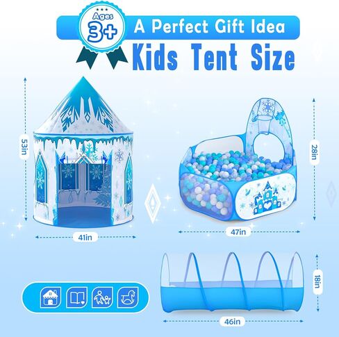 3 in 1 Girls Frozen Play Tent for Kids: Pop Up Baby Playhouse with Toddlers Crawl Tunnel, Ball Pit and Princess Castle Tent - Children Play Tent Frozen Toys Indoor and Outdoor Game for Birthday Gift in Saudi Arabia