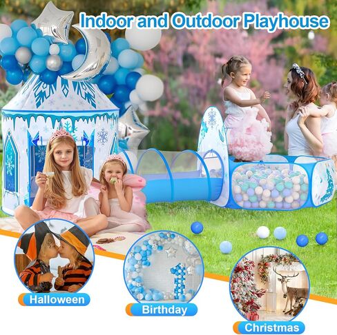 3 in 1 Girls Frozen Play Tent for Kids: Pop Up Baby Playhouse with Toddlers Crawl Tunnel, Ball Pit and Princess Castle Tent - Children Play Tent Frozen Toys Indoor and Outdoor Game for Birthday Gift in Saudi Arabia
