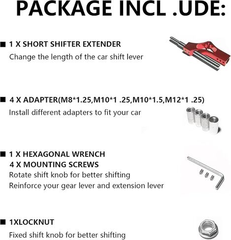 Red Manual Shifter Extension M12*1.25, Adjustable Height Shift Knob Extender M10*1.5 Aluminum Gear Shift Knob Extension with 4 Adapters for Most Manual Vehicle Shifter Rod Like Honda Acura in Saudi Arabia