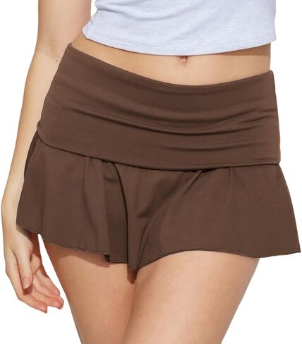 Women's Athletic Mini Skirts with Pockets Fold Over Low Waist Pleated Tennis Skorts with Shorts Underneath in Saudi Arabia