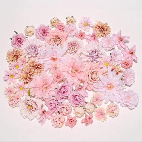 Artificial Flowers Heads Box Set Faux Flowers Bulk Flower for Crafts Cake Blossom DIY for Wedding Baby Shower Party Home Decorations-Pink in Saudi Arabia