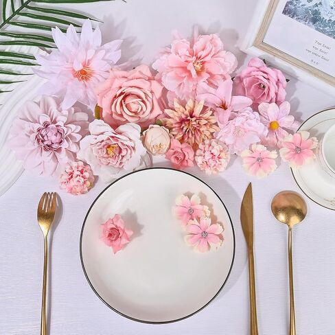 Artificial Flowers Heads Box Set Faux Flowers Bulk Flower for Crafts Cake Blossom DIY for Wedding Baby Shower Party Home Decorations-Pink in Saudi Arabia