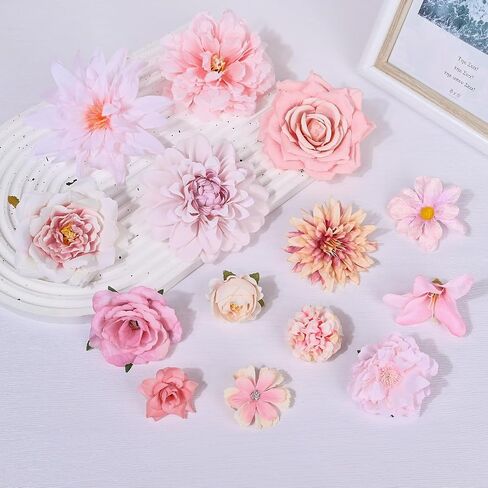 Artificial Flowers Heads Box Set Faux Flowers Bulk Flower for Crafts Cake Blossom DIY for Wedding Baby Shower Party Home Decorations-Pink in Saudi Arabia