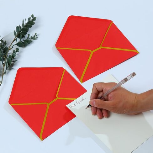 Keketer 50 Pack 5x7 Envelopes with Gold Border Green for Invitations, Self Adhesive A7 Envelopes for Greeting Cards Gift Cards, Invitation Envelopes for Wedding, Graduation, Baby Shower, Party in Saudi Arabia